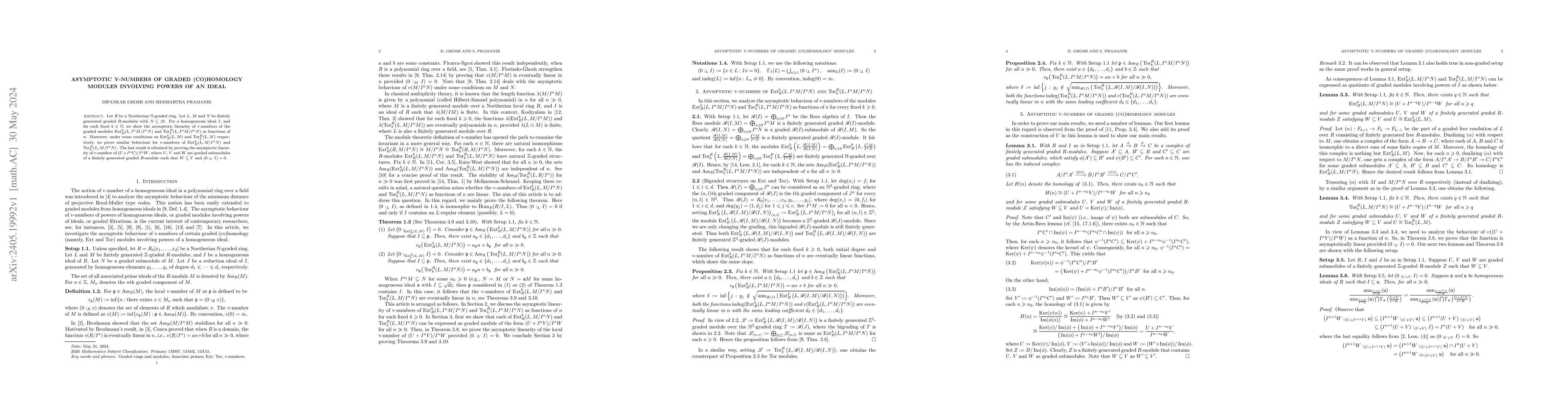 Thumbnail for Asymptotic v-numbers of graded (co)homology modules involving powers of
  an ideal