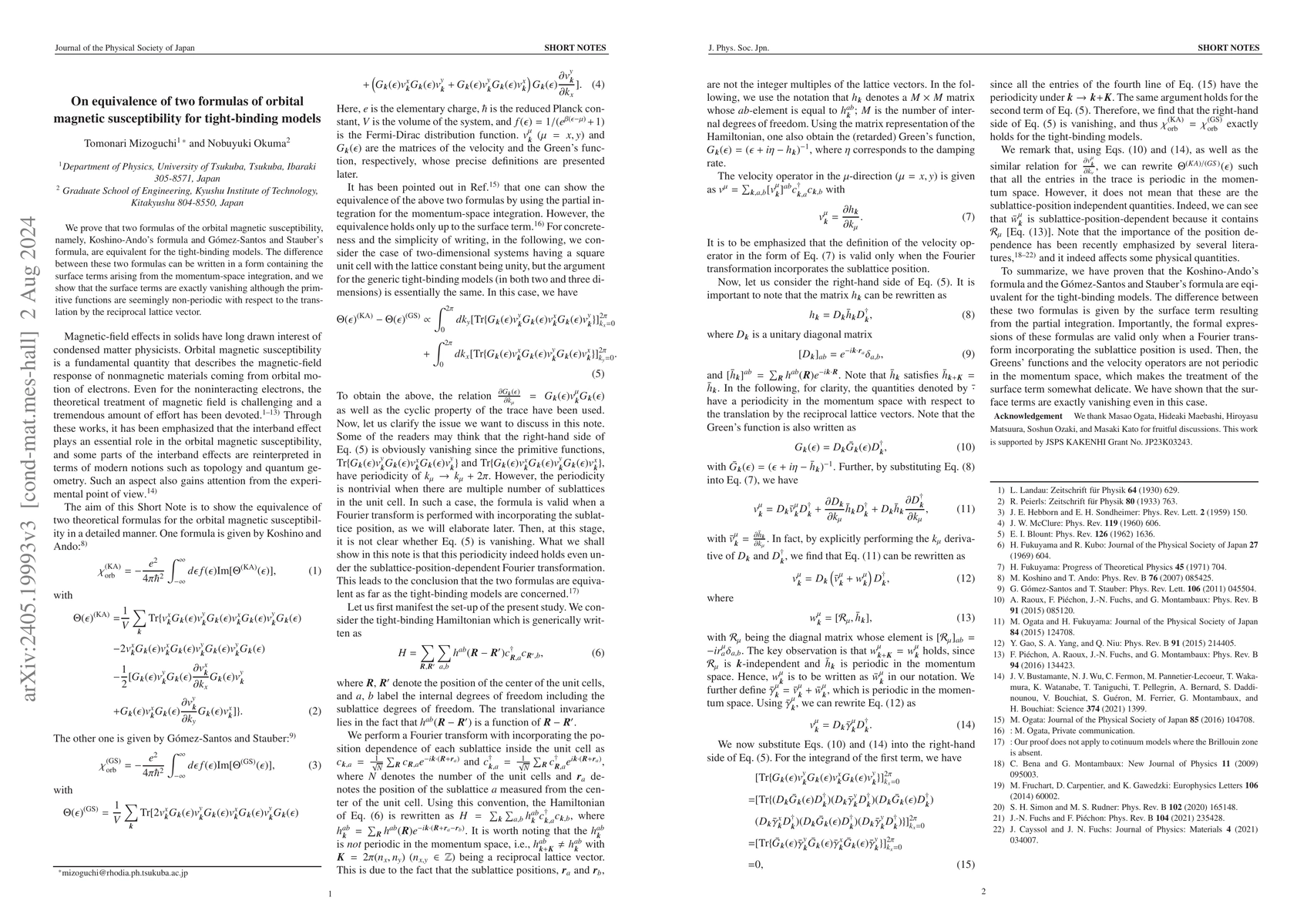 Thumbnail for On equivalence of two formulas of orbital magnetic susceptibility for
  tight-binding models