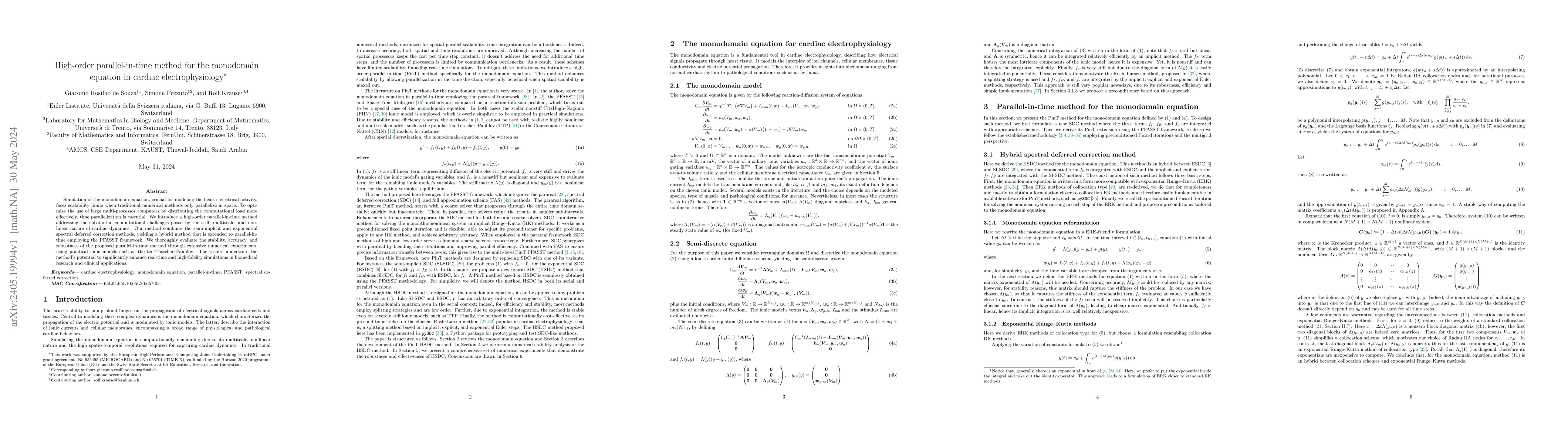 Thumbnail for High-order parallel-in-time method for the monodomain equation in
  cardiac electrophysiology