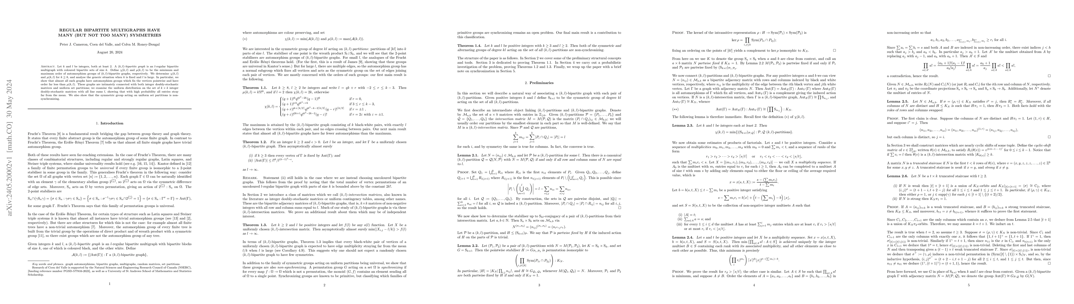 Thumbnail for Regular bipartite multigraphs have many (but not too many) symmetries