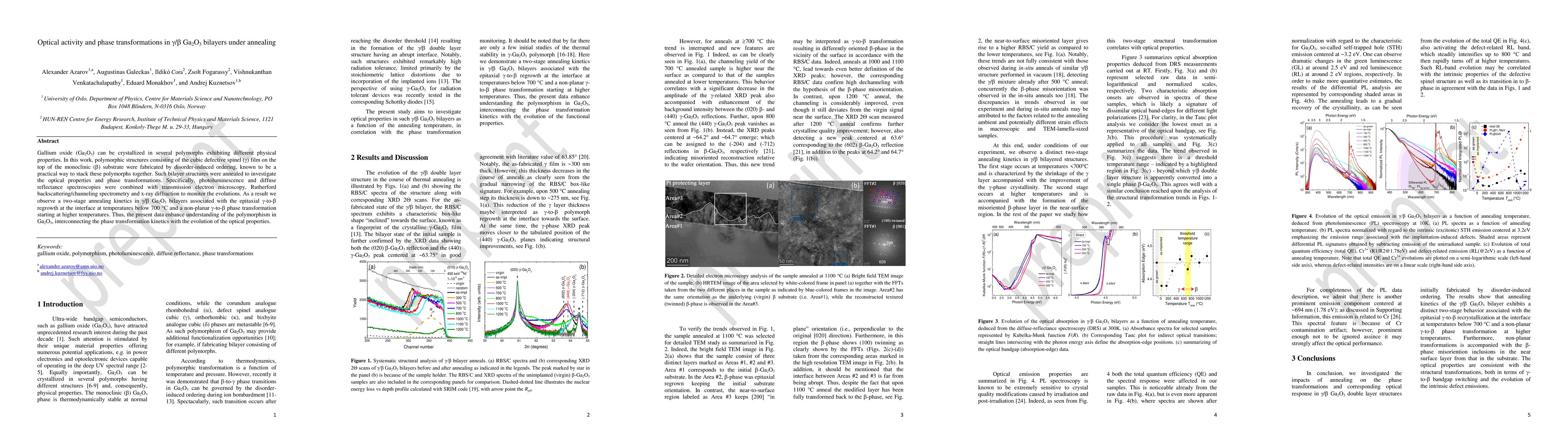 Thumbnail for Optical activity and phase transformations in {\gamma}/{\beta} Ga2O3
  bilayers under annealing