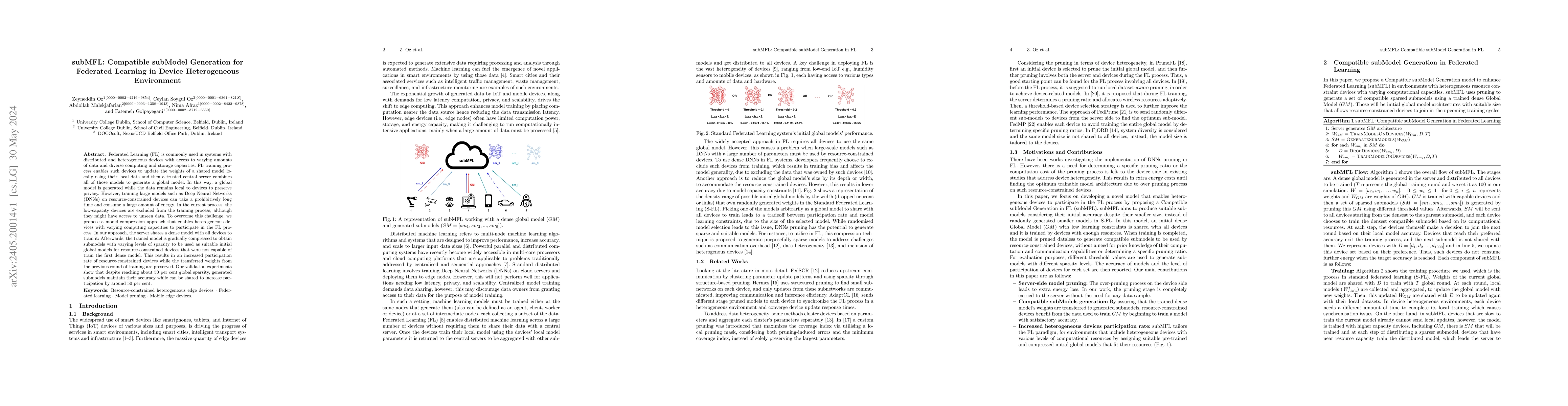 Thumbnail for subMFL: Compatiple subModel Generation for Federated Learning in Device
  Heterogenous Environment