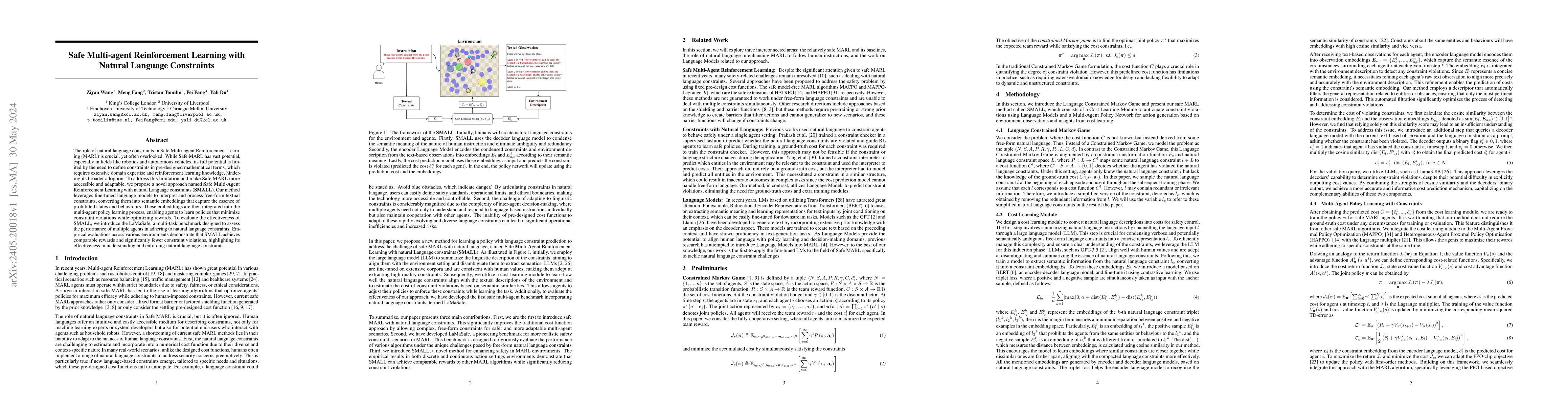 Thumbnail for Safe Multi-agent Reinforcement Learning with Natural Language
  Constraints