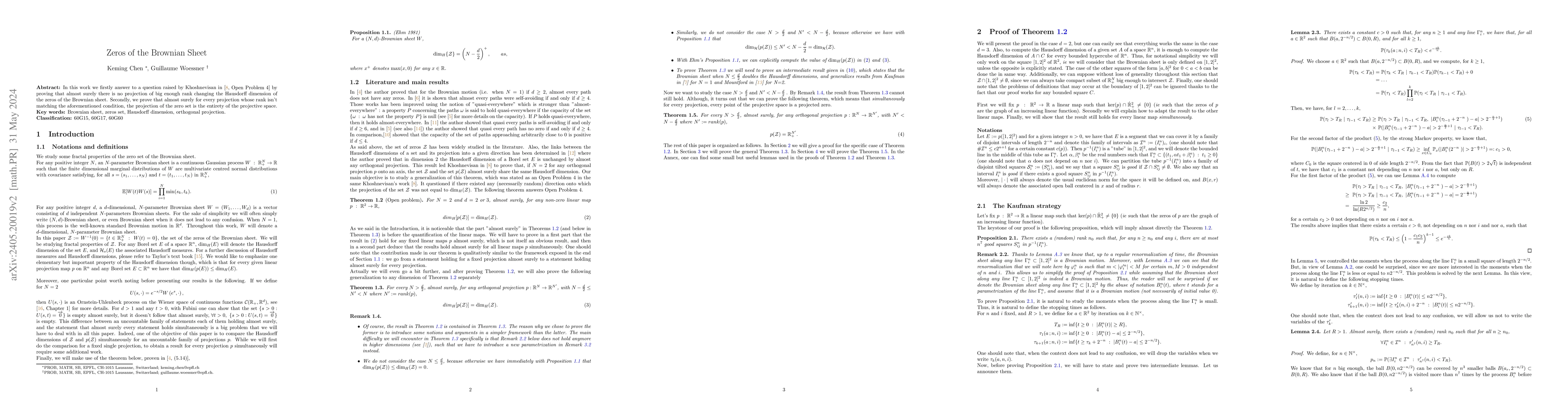 Thumbnail for Zeros of the Brownian Sheet