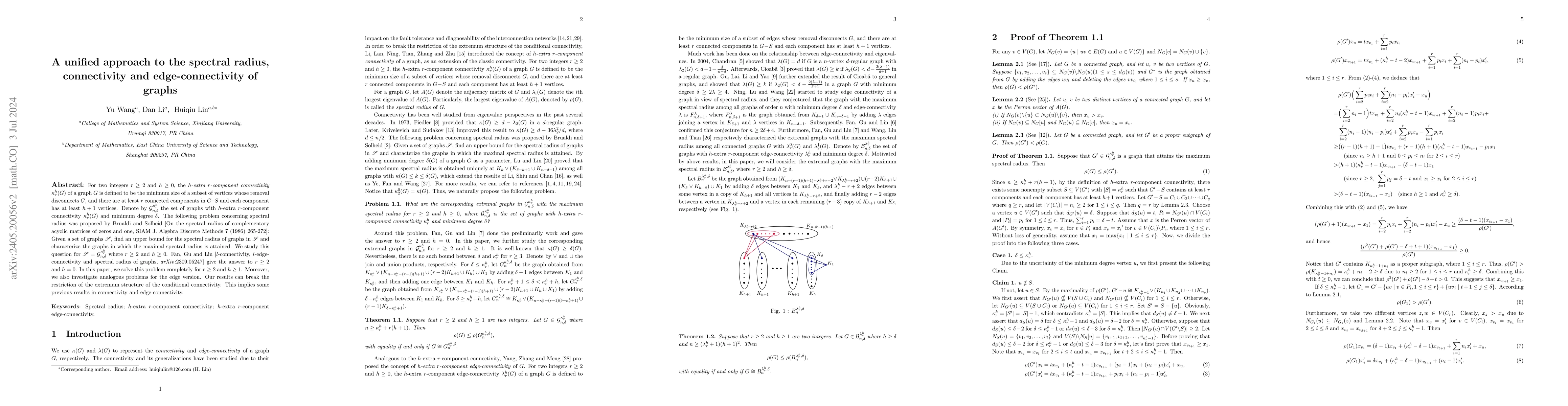Thumbnail for A unified approach to the spectral radius, connectivity and
  edge-connectivity of graphs