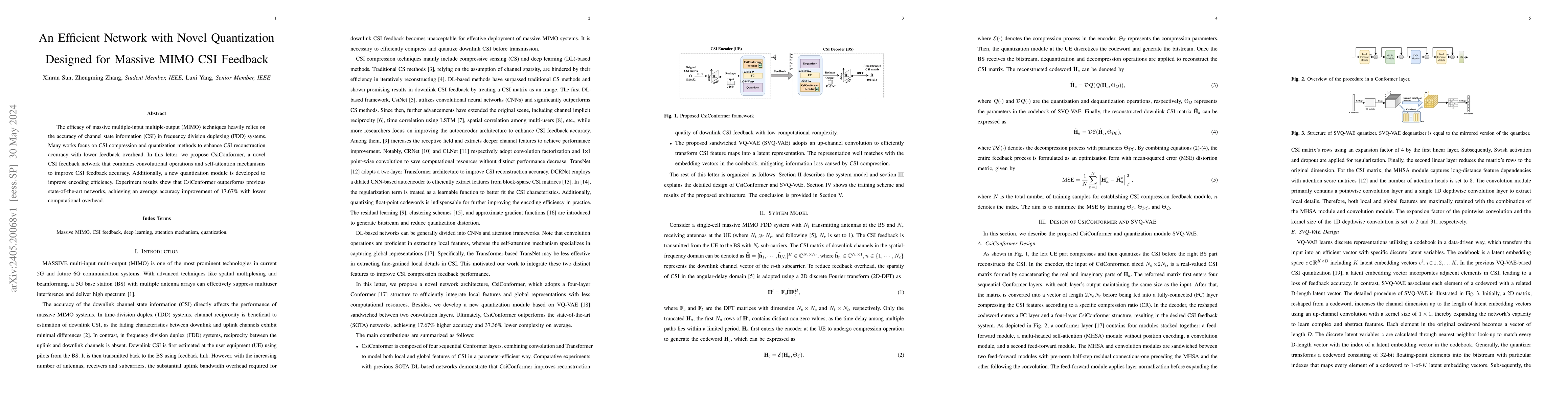 Thumbnail for An Efficient Network with Novel Quantization Designed for Massive MIMO
  CSI Feedback