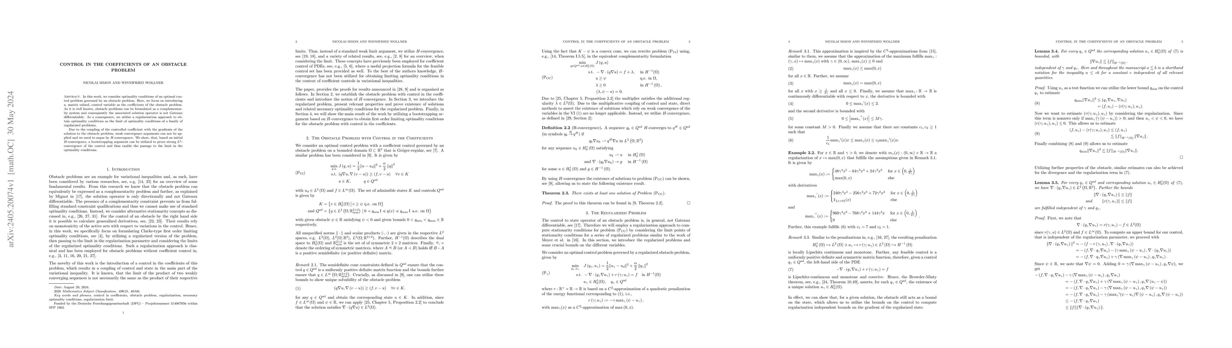 Thumbnail for Control in the Coefficients of an Obstacle Problem