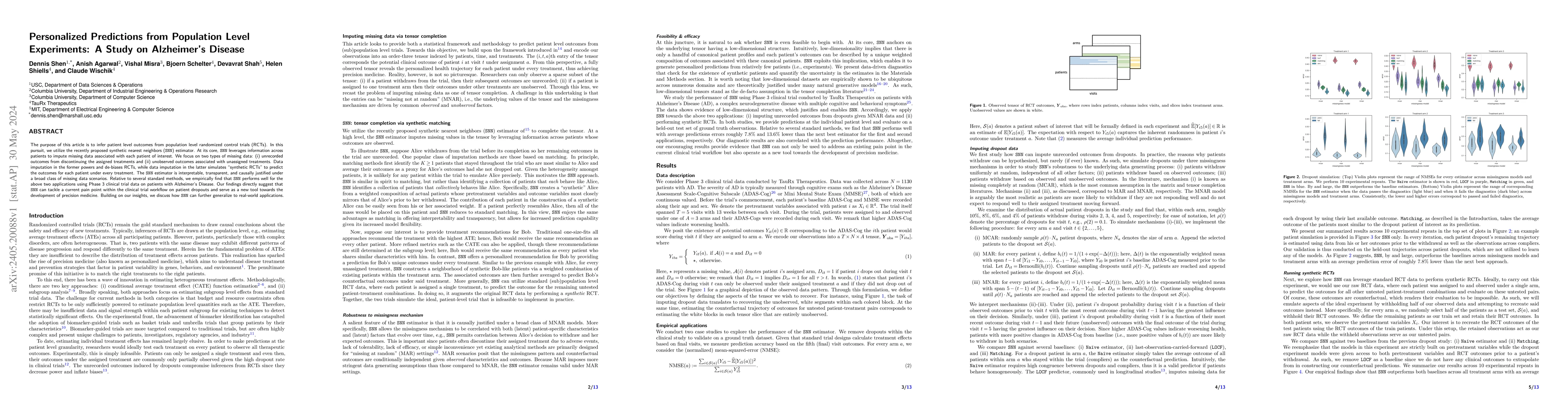 Thumbnail for Personalized Predictions from Population Level Experiments: A Study on
  Alzheimer's Disease