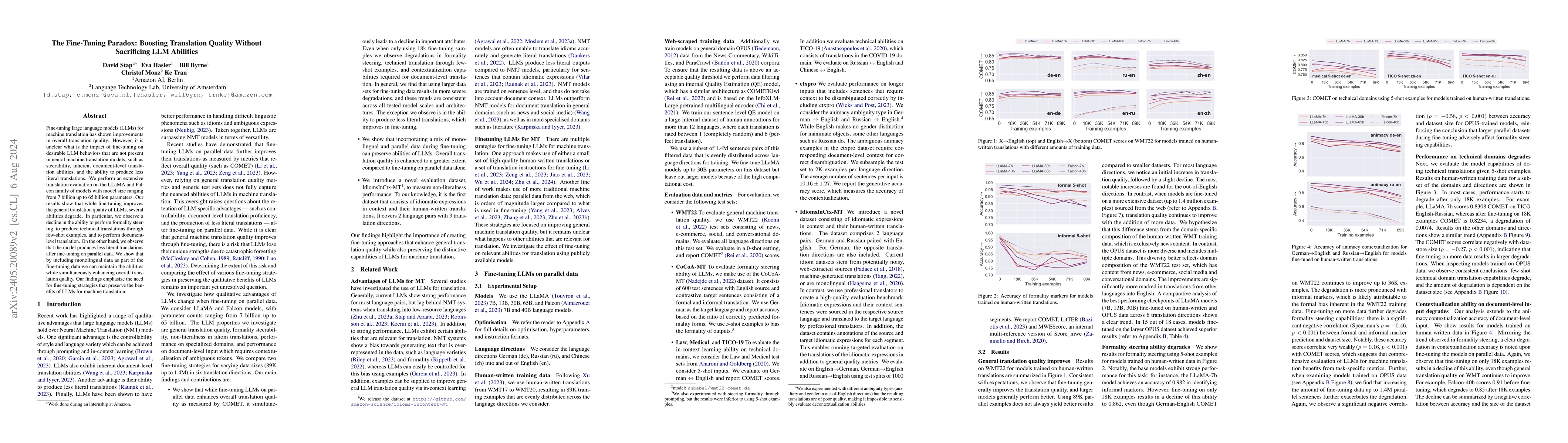 Thumbnail for The Fine-Tuning Paradox: Boosting Translation Quality Without
  Sacrificing LLM Abilities