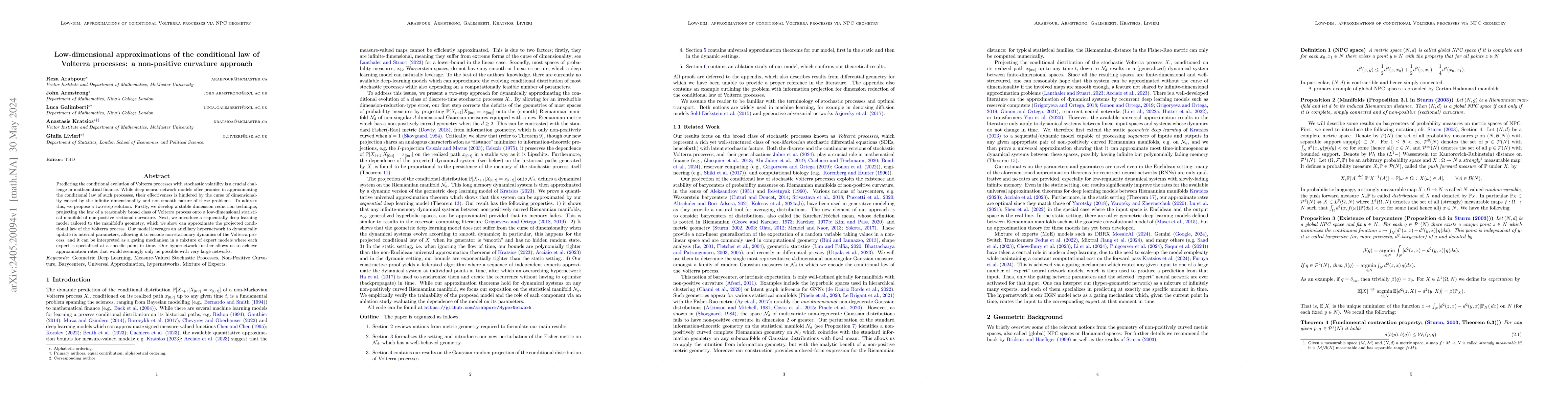 Thumbnail for Low-dimensional approximations of the conditional law of Volterra
  processes: a non-positive curvature approach