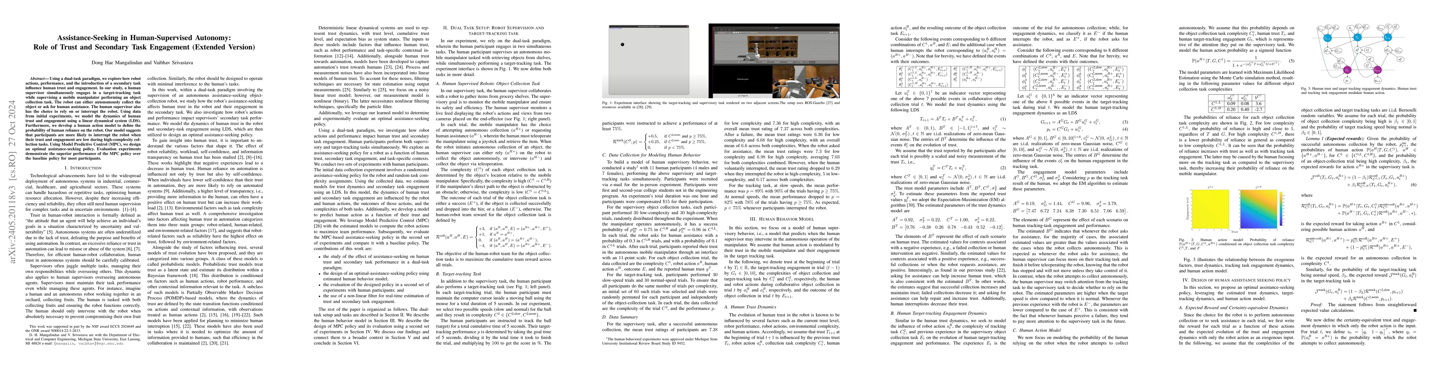 Thumbnail for Assistance-Seeking in Human-Supervised Autonomy: Role of Trust and
  Secondary Task Engagement (Extended Version)