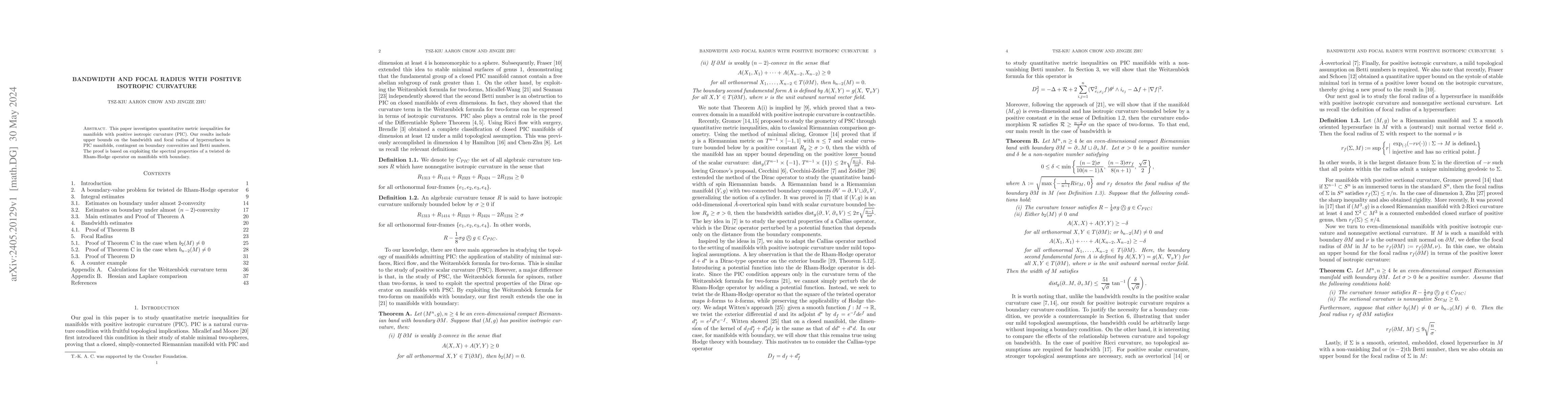 Thumbnail for Bandwidth and focal radius with positive isotropic curvature