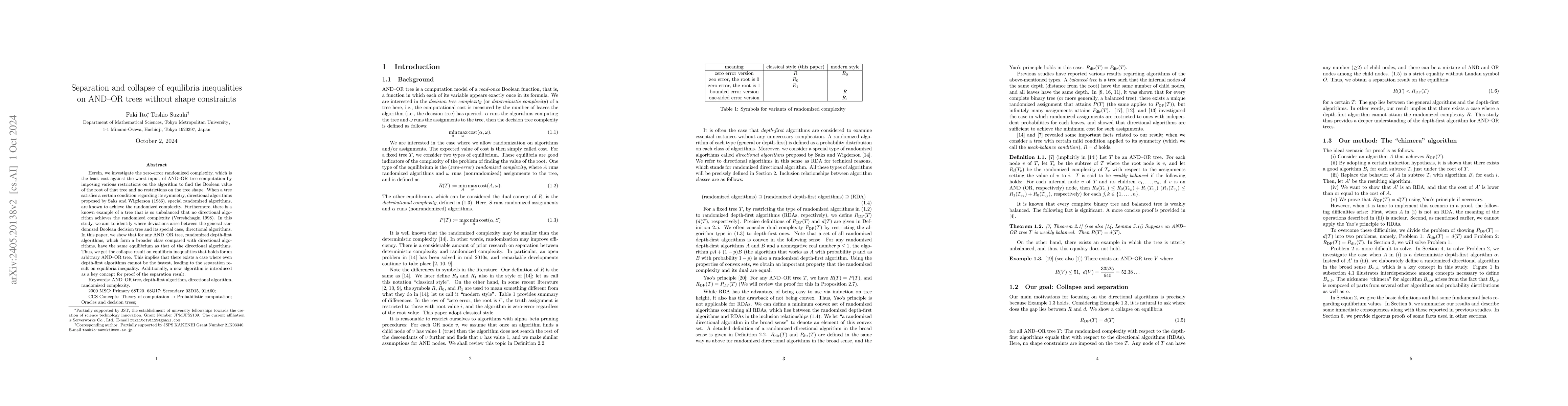 Thumbnail for Separation and Collapse of Equilibria Inequalities on AND-OR Trees
  without Shape Constraints