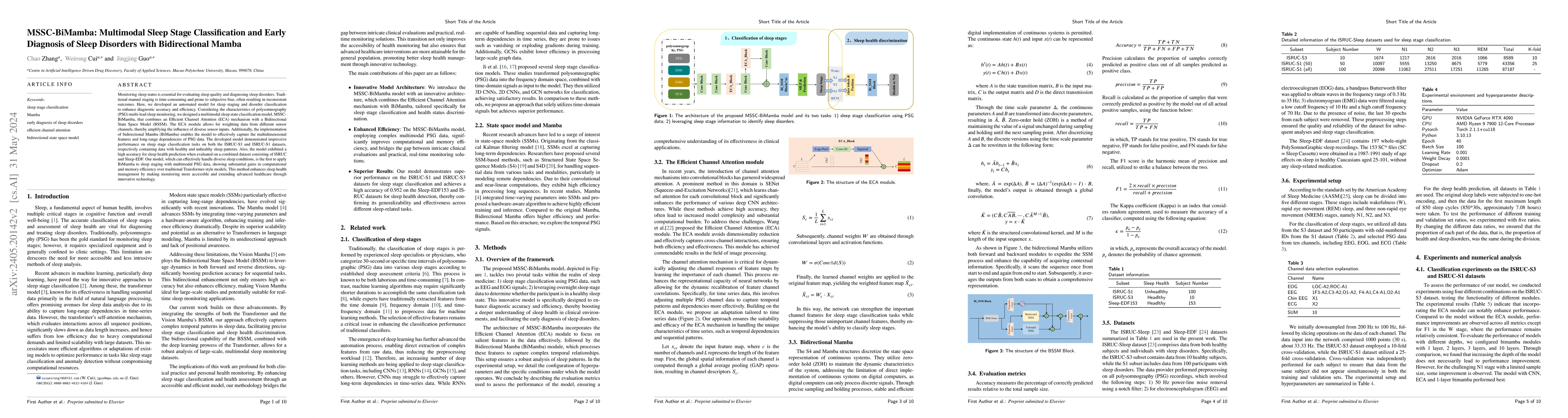 Thumbnail for MSSC-BiMamba: Multimodal Sleep Stage Classification and Early Diagnosis
  of Sleep Disorders with Bidirectional Mamba