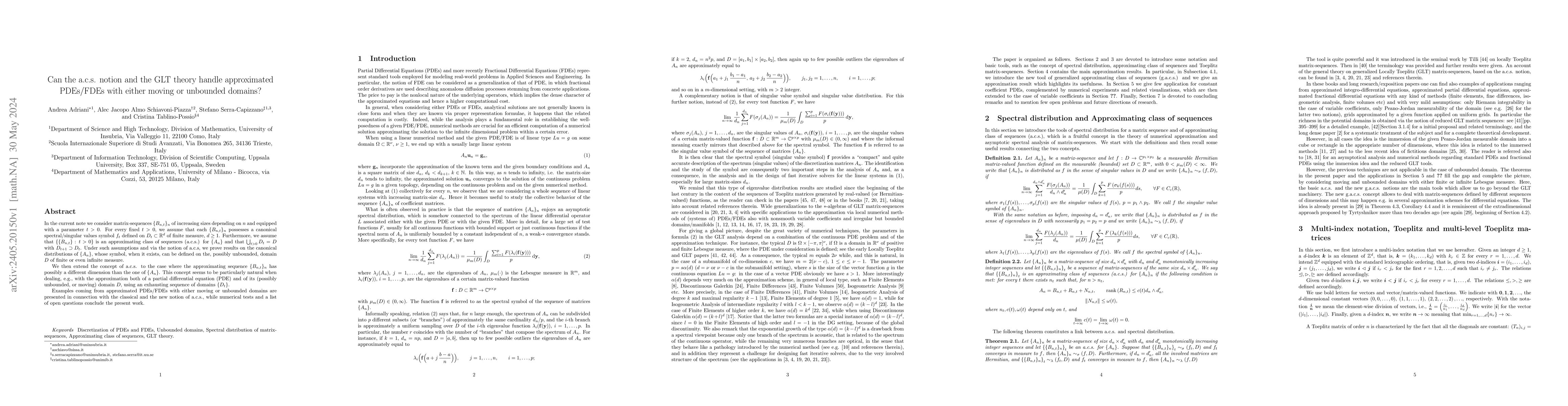Thumbnail for Can the a.c.s. notion and the GLT theory handle approximated PDEs/FDEs
  with either moving or unbounded domains?