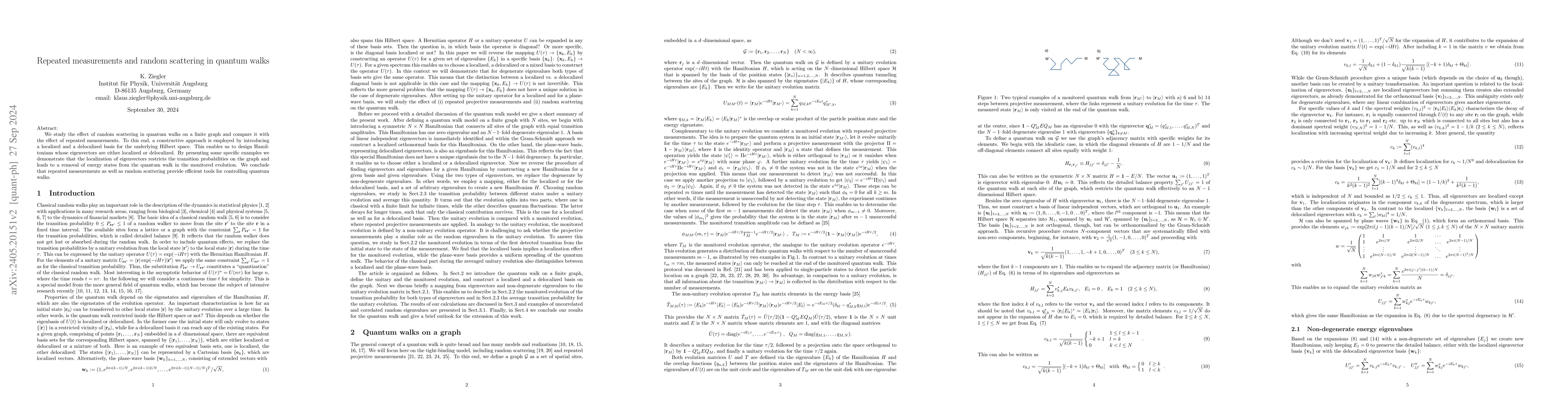 Thumbnail for Repeated measurements and random scattering in quantum walks