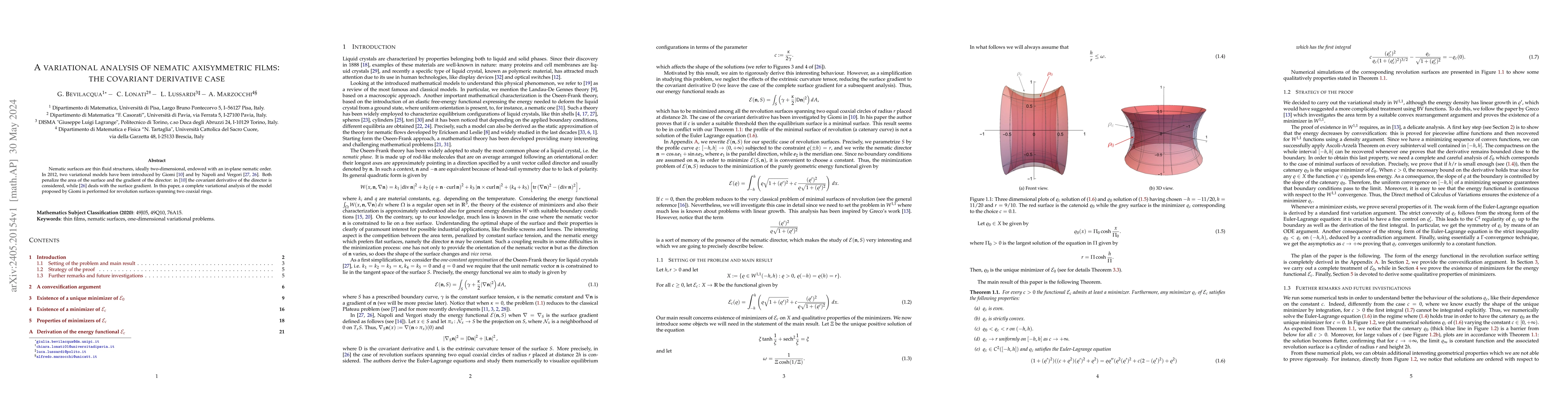 Thumbnail for A variational analysis of nematic axisymmetric films: the covariant
  derivative case