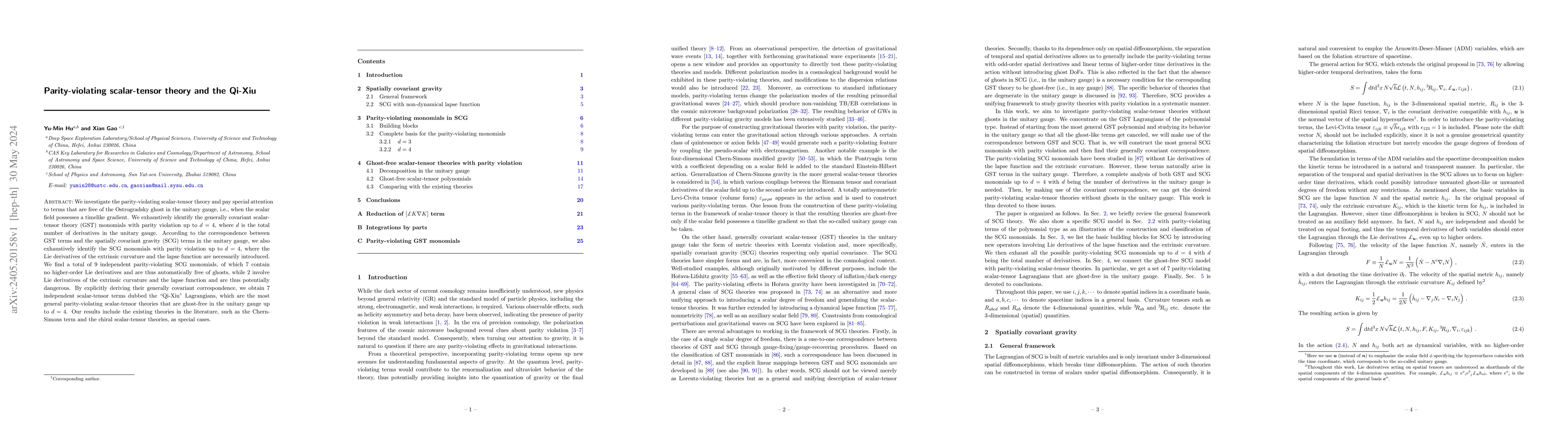 Thumbnail for Parity-violating scalar-tensor theory and the Qi-Xiu