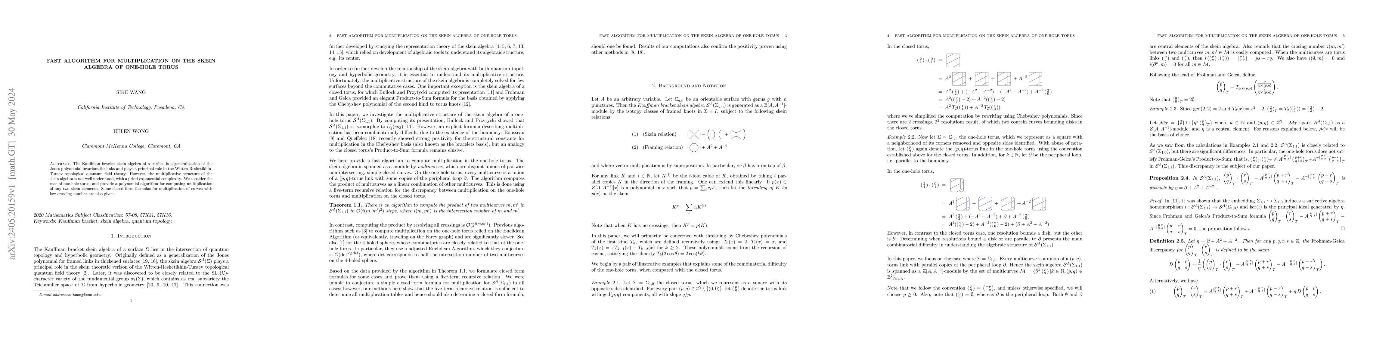 Thumbnail for Fast Algorithm for Multiplication on the Skein Algebra of One-hole Torus