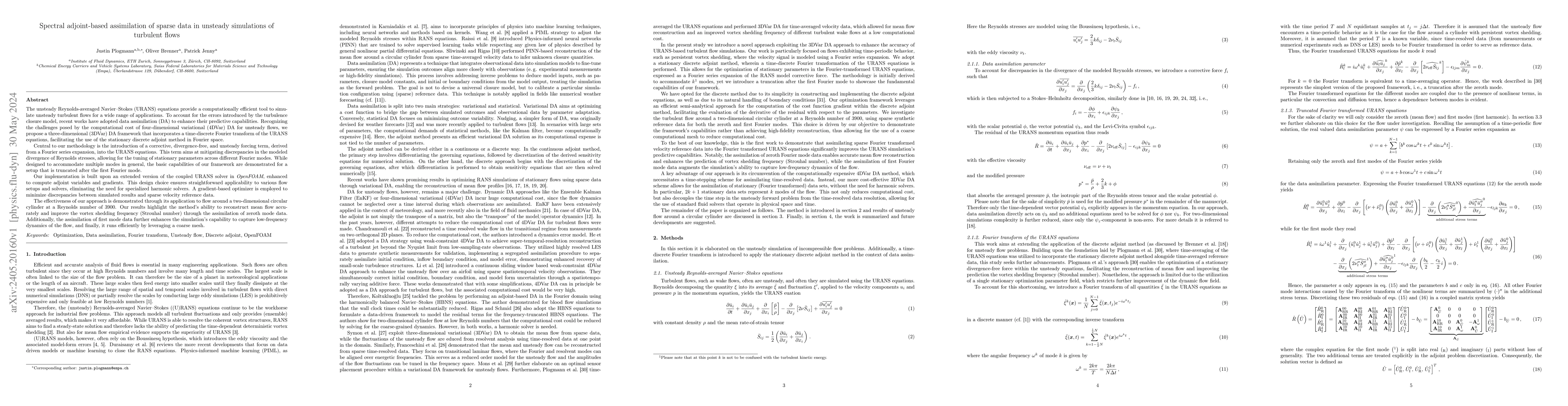 Thumbnail for Spectral adjoint-based assimilation of sparse data in unsteady
  simulations of turbulent flows