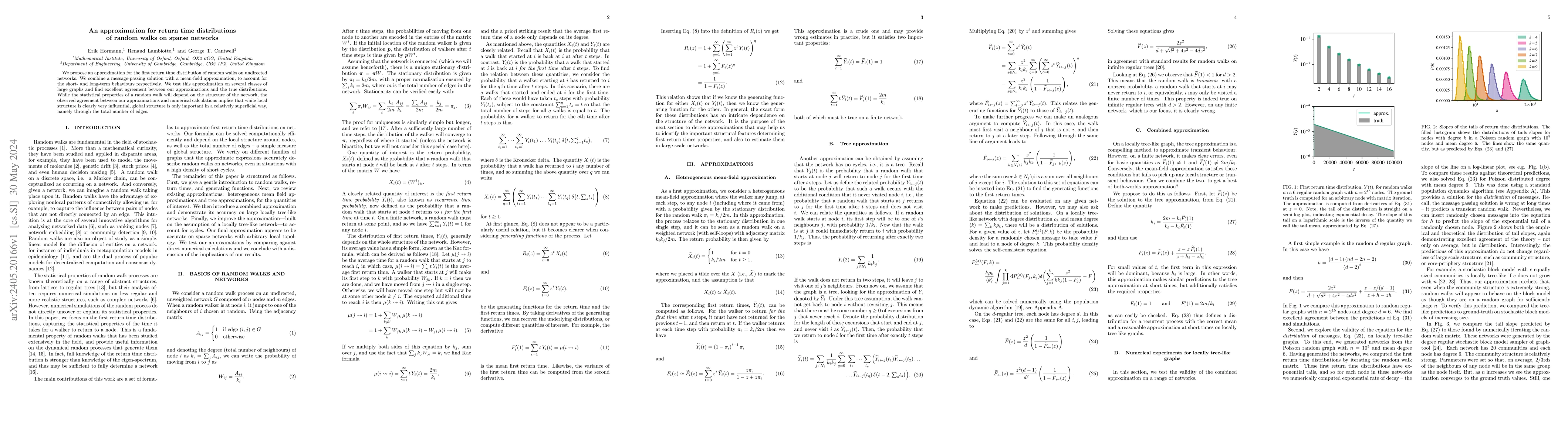 Thumbnail for An approximation for return time distributions of random walks on sparse
  networks