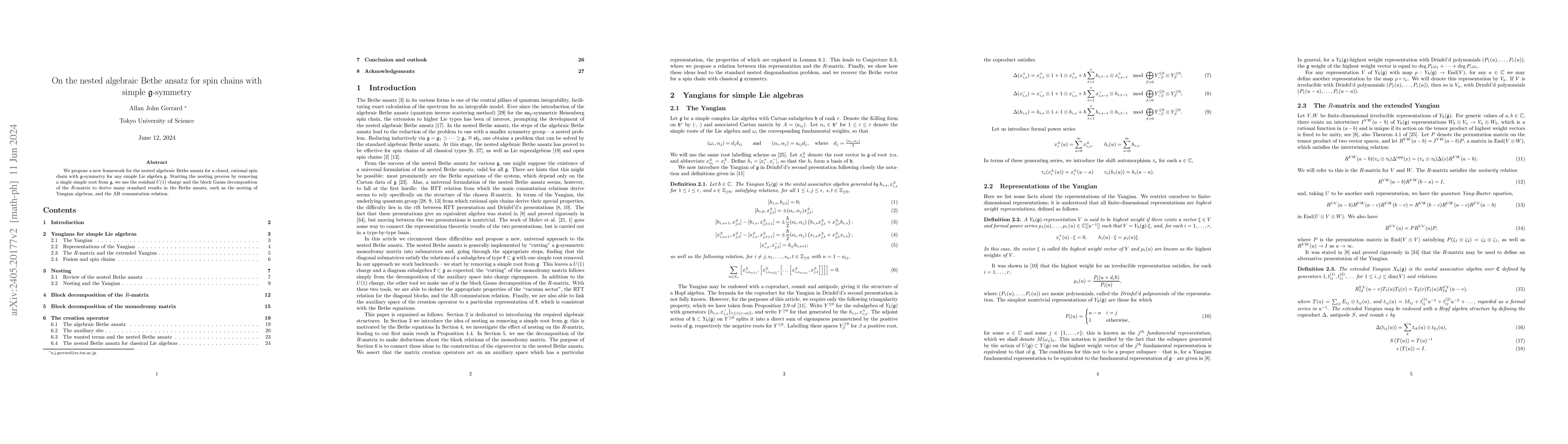 Thumbnail for On the nested algebraic Bethe ansatz for spin chains with simple
  $\mathfrak{g}$-symmetry