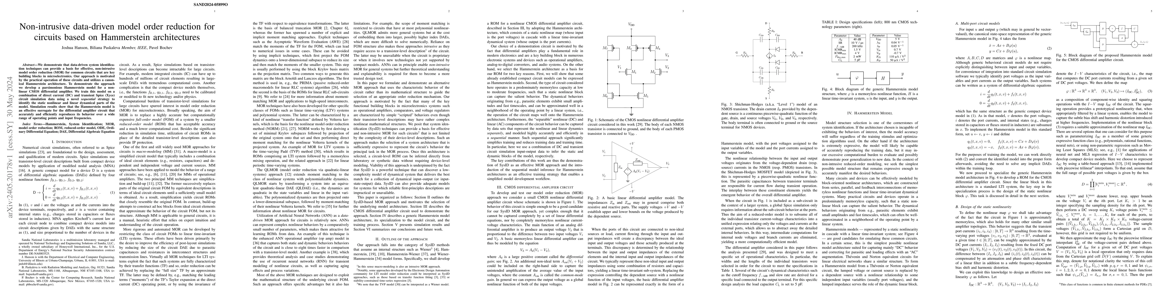 Thumbnail for Non-intrusive data-driven model order reduction for circuits based on
  Hammerstein architectures