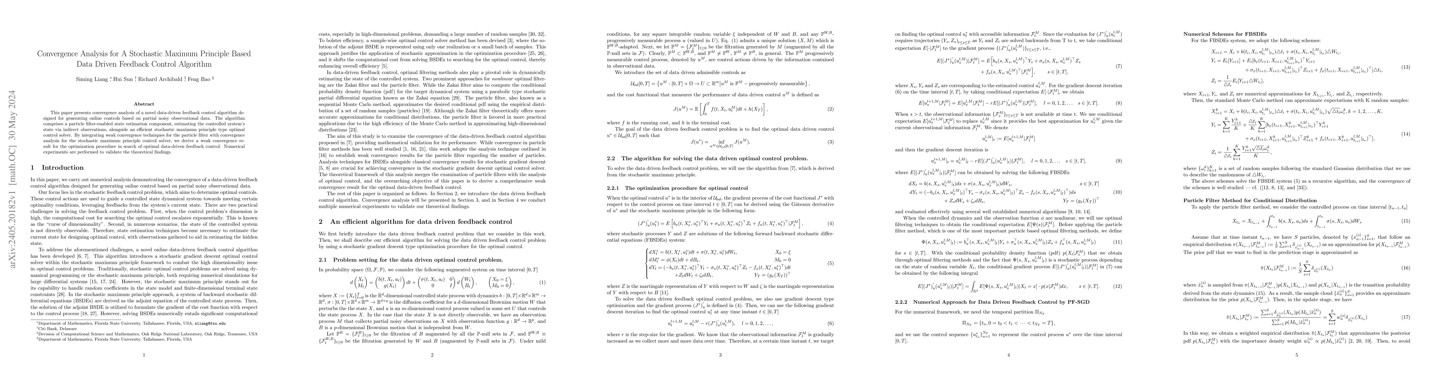 Thumbnail for Convergence Analysis for A Stochastic Maximum Principle Based Data
  Driven Feedback Control Algorithm