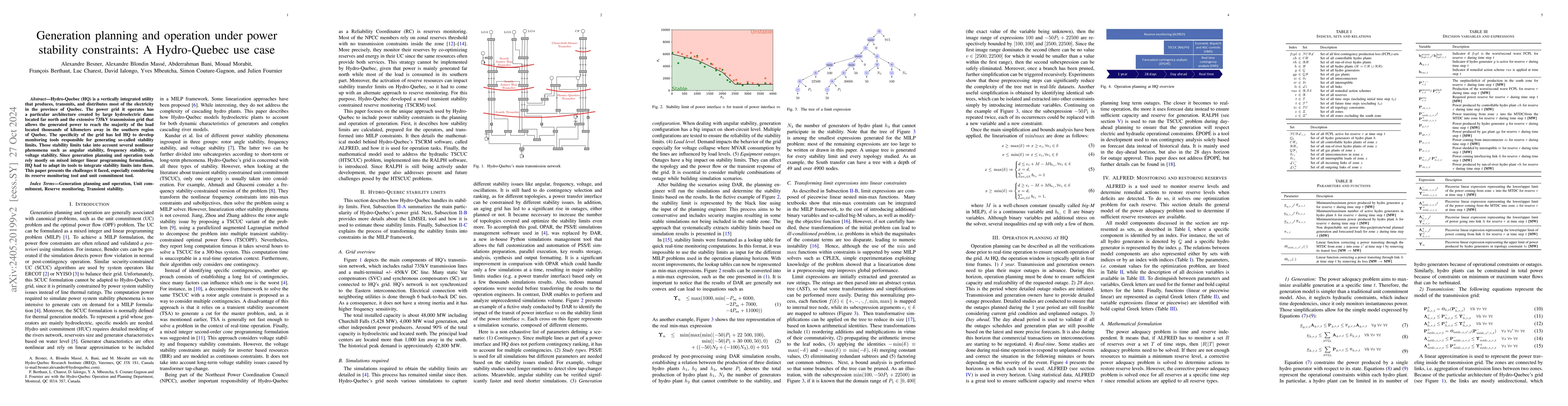Thumbnail for Generation planning and operation under power stability constraints: A
  Hydro-Quebec use case