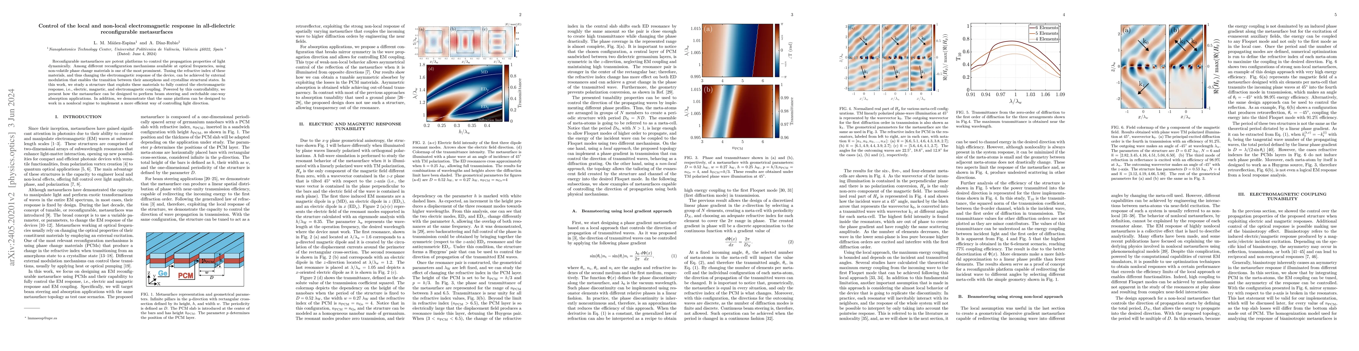 Thumbnail for Control of the local and nonlocal electromagnetic response in
  all-dielectric reconfigurable metasurfaces