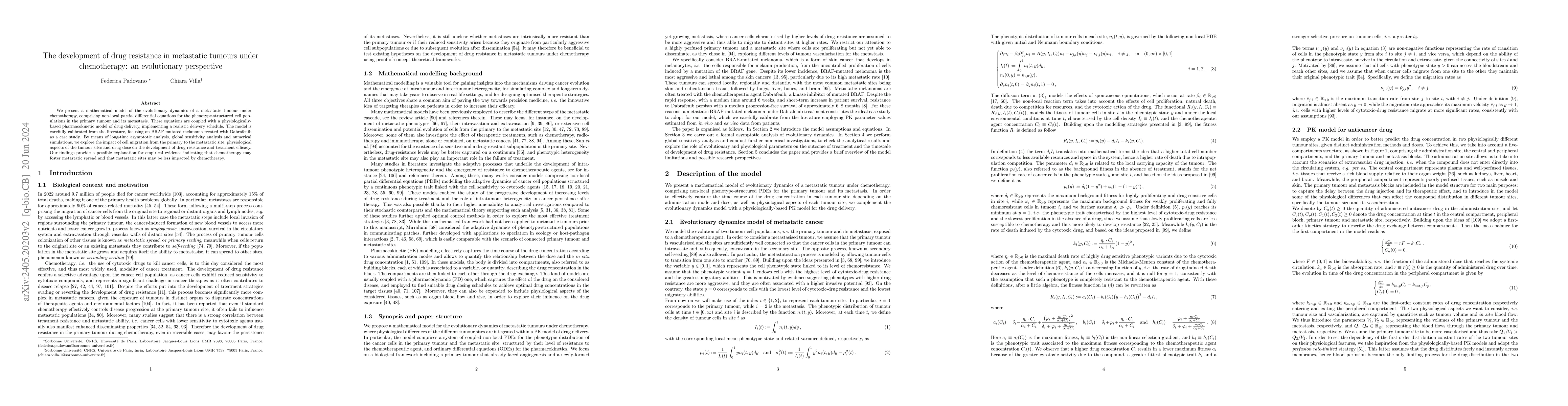 Thumbnail for The development of drug resistance in metastatic tumours under
  chemotherapy: an evolutionary perspective