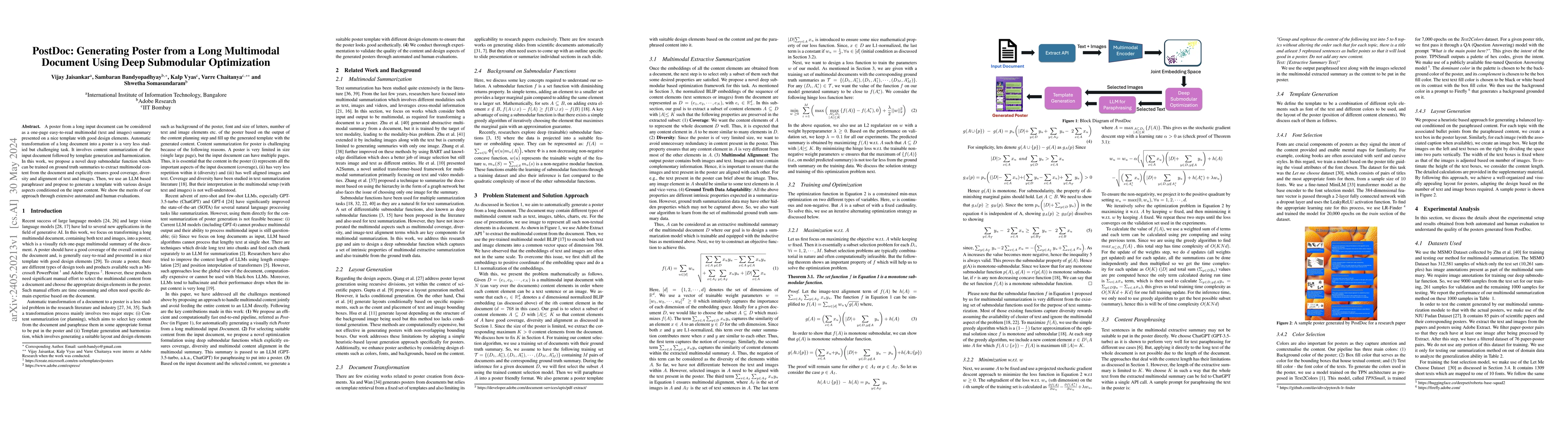 Thumbnail for PostDoc: Generating Poster from a Long Multimodal Document Using Deep
  Submodular Optimization