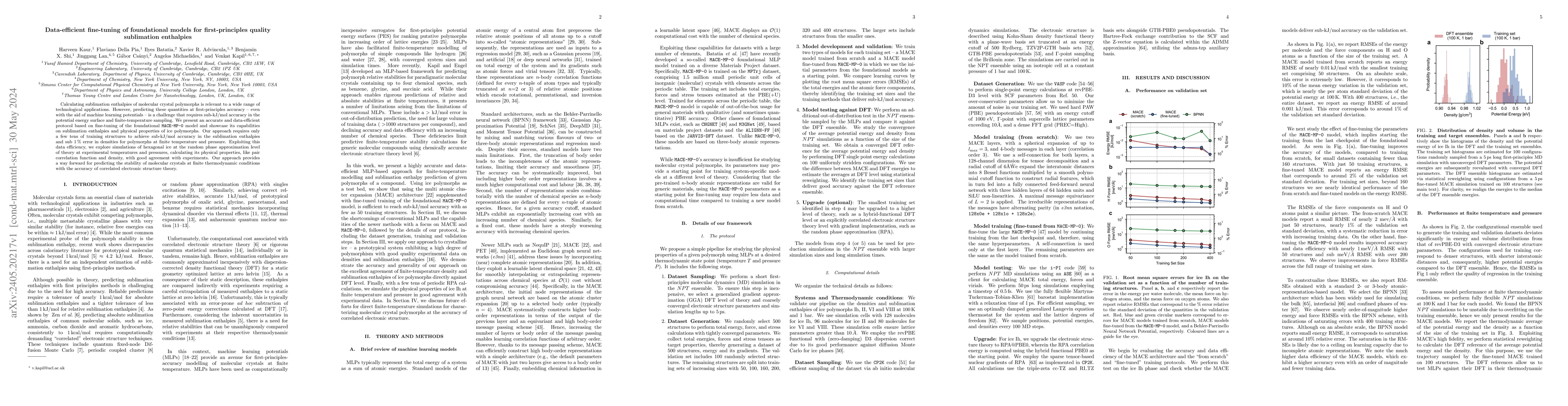 Thumbnail for Data-efficient fine-tuning of foundational models for first-principles
  quality sublimation enthalpies