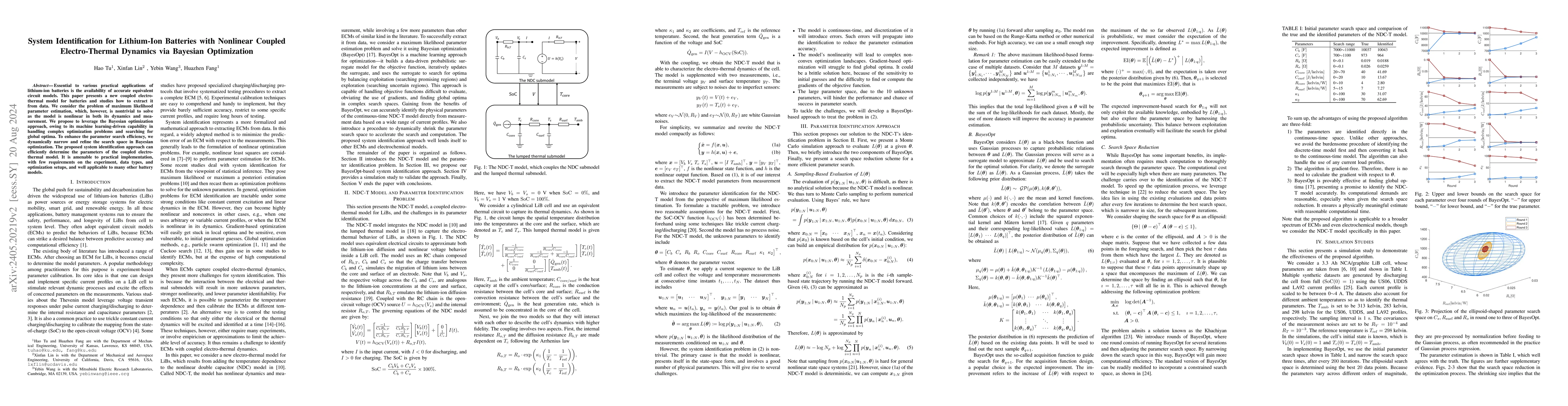 Thumbnail for System Identification for Lithium-Ion Batteries with Nonlinear Coupled
  Electro-Thermal Dynamics via Bayesian Optimization