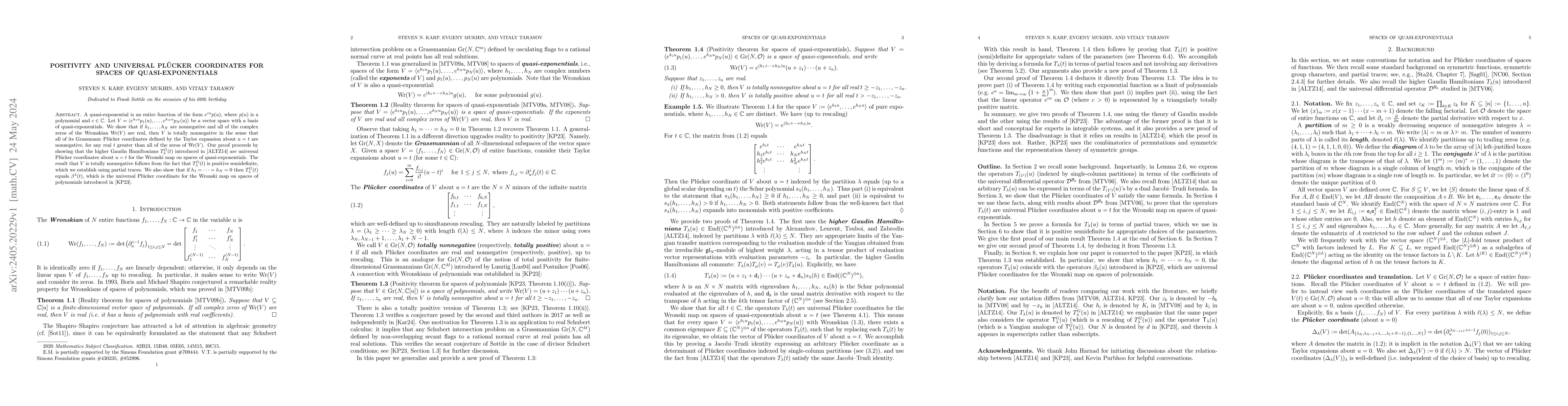 Thumbnail for Positivity and universal Pl\"ucker coordinates for spaces of
  quasi-exponentials