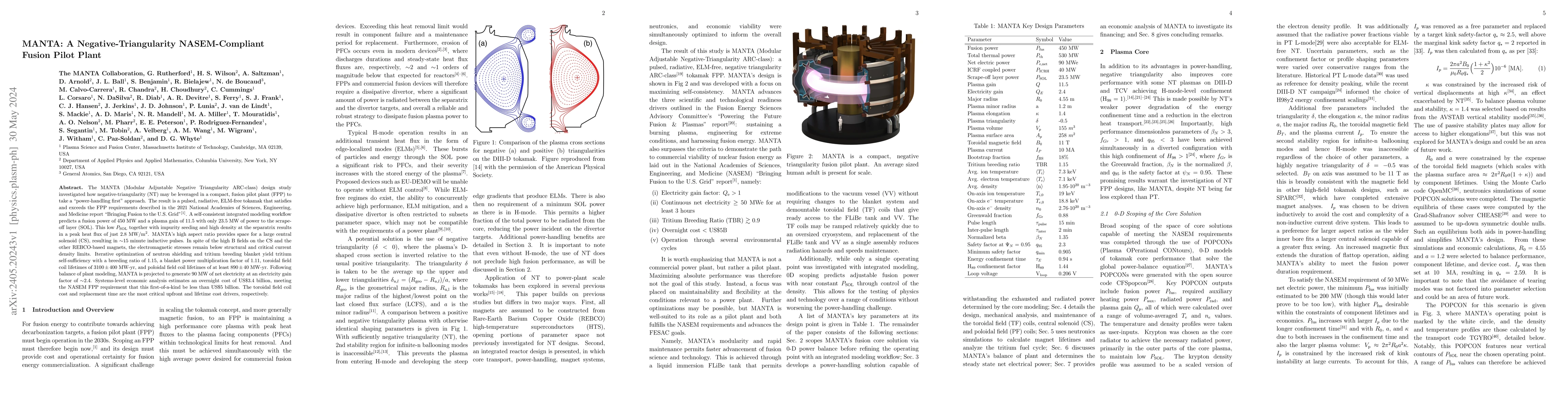 Thumbnail for MANTA: A Negative-Triangularity NASEM-Compliant Fusion Pilot Plant