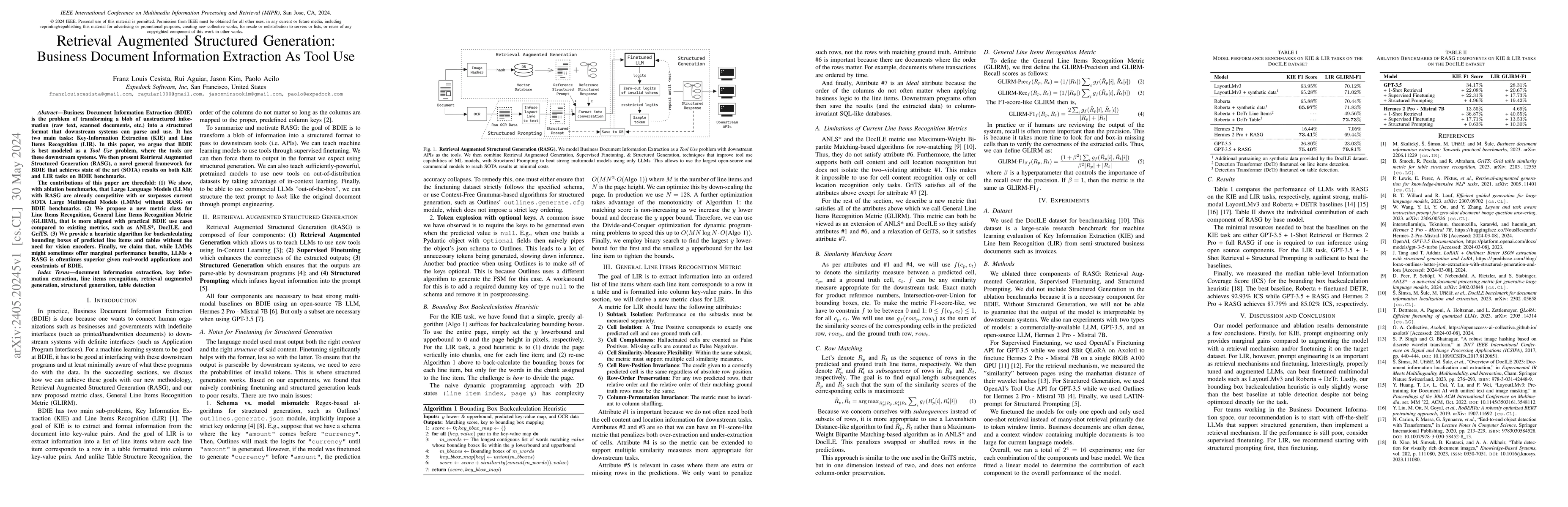 Thumbnail for Retrieval Augmented Structured Generation: Business Document Information
  Extraction As Tool Use