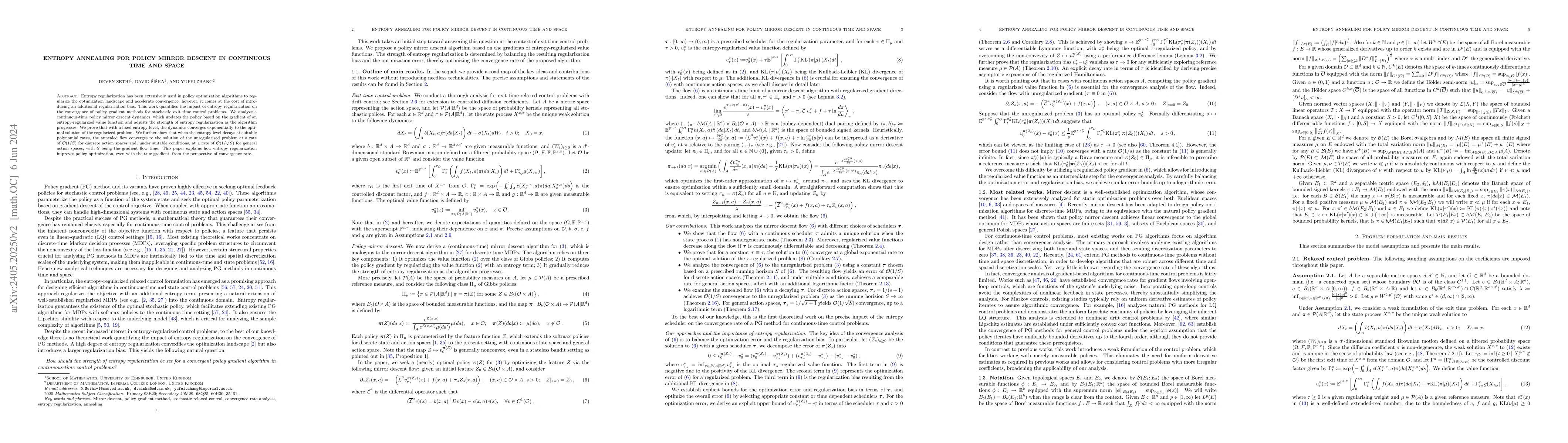 Thumbnail for Entropy annealing for policy mirror descent in continuous time and space