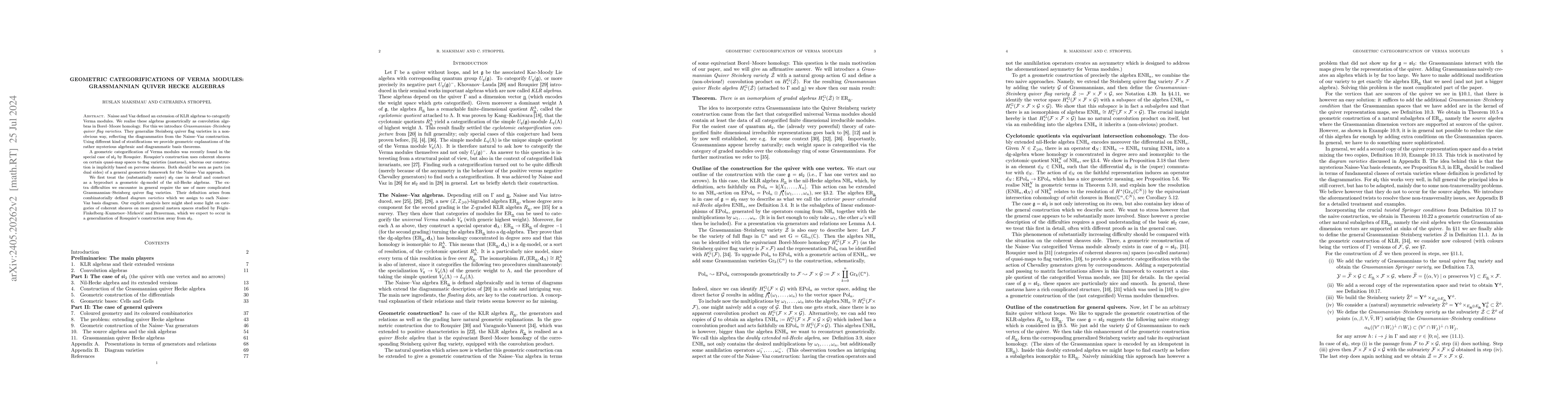 Thumbnail for Geometric categorifications of Verma modules: Grassmannian Quiver Hecke
  algebras