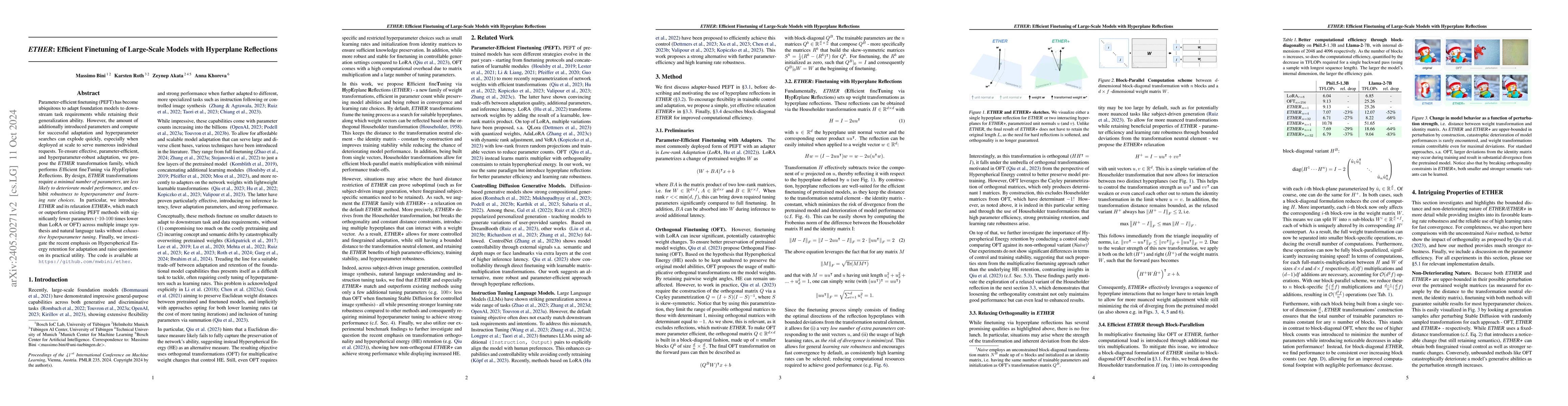 Thumbnail for ETHER: Efficient Finetuning of Large-Scale Models with Hyperplane
  Reflections
