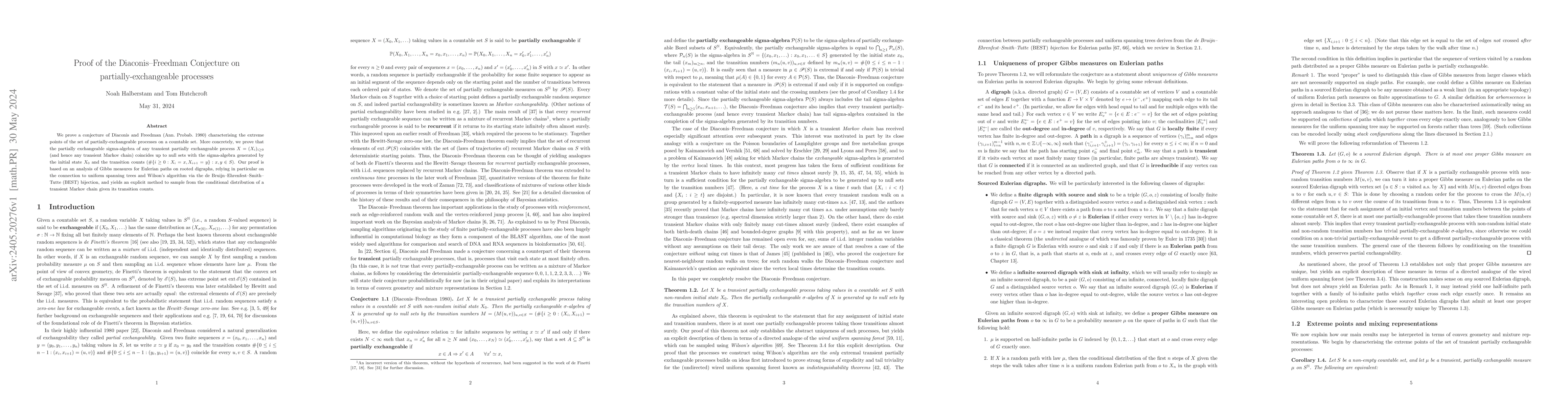 Thumbnail for Proof of the Diaconis--Freedman Conjecture on partially-exchangeable
  processes