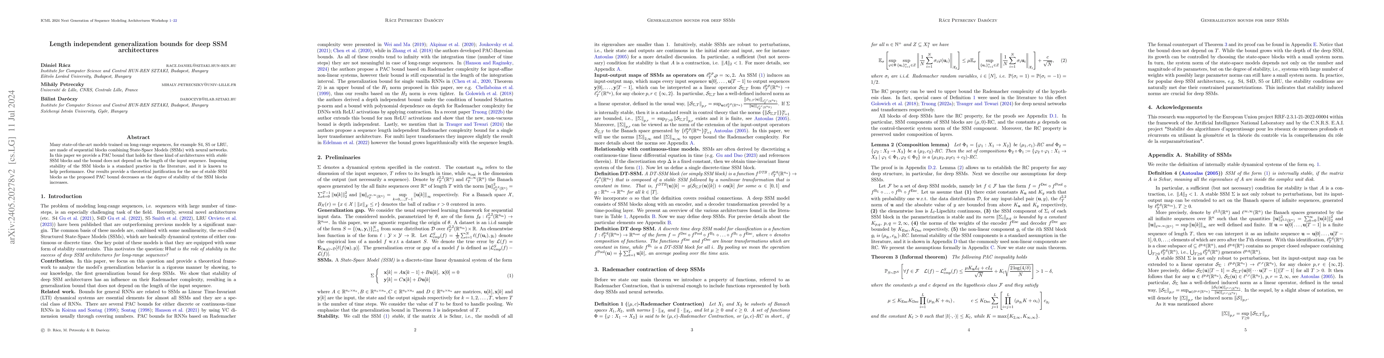 Thumbnail for Length independent generalization bounds for deep SSM architectures