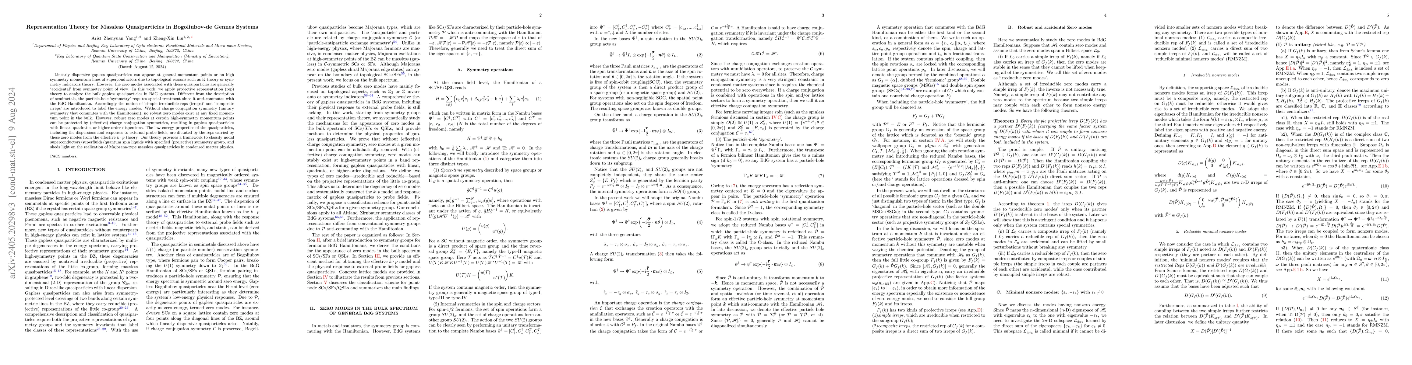 Thumbnail for Representation Theory for Massless Quasiparticles in Bogoliubov-de
  Gennes Systems