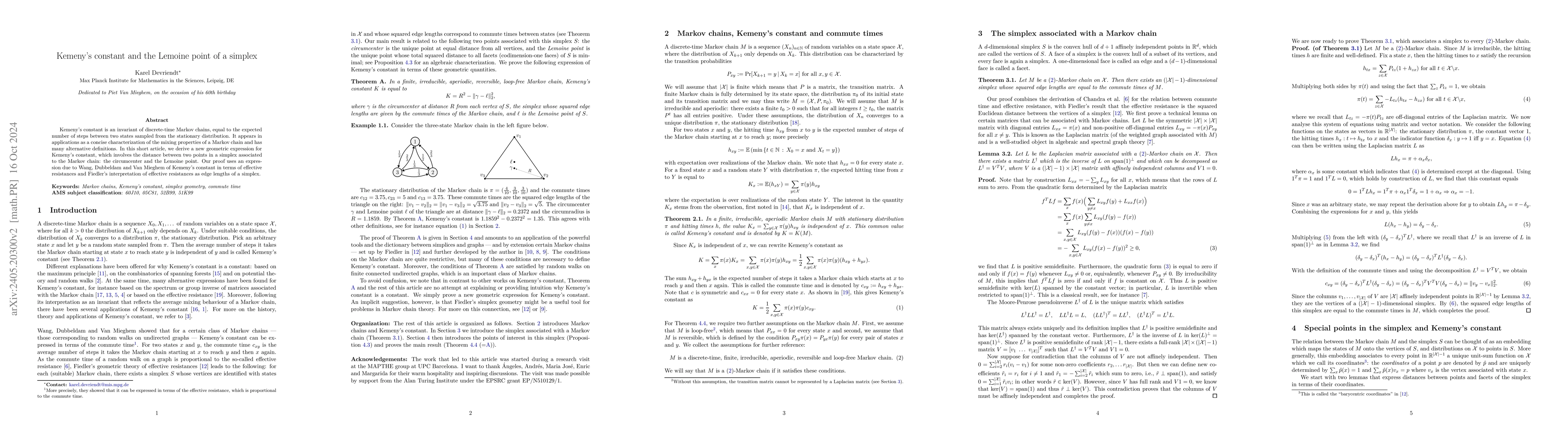 Thumbnail for Kemeny's constant and the Lemoine point of a simplex