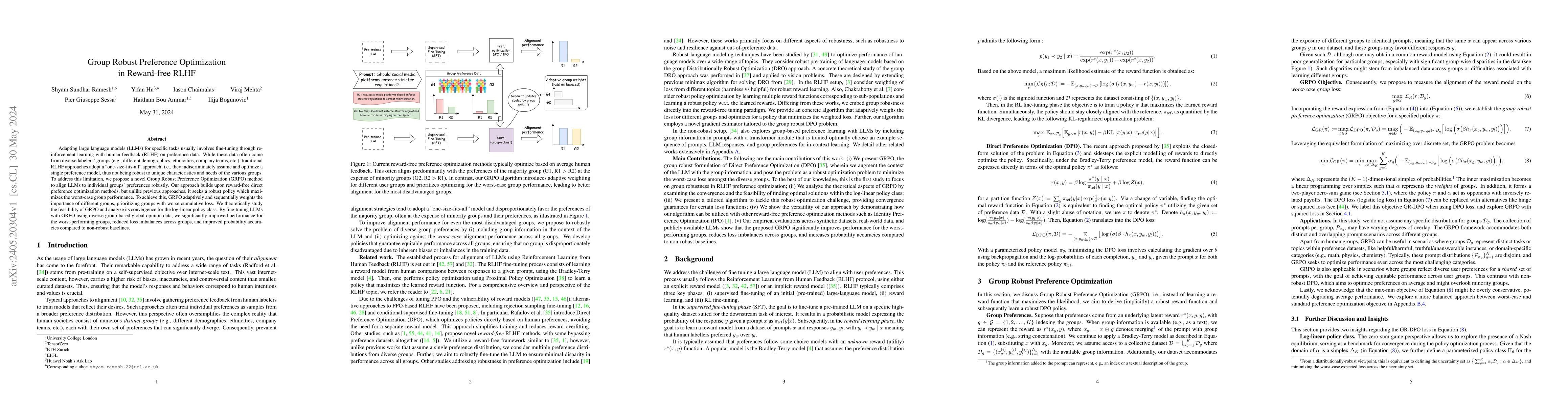Thumbnail for Group Robust Preference Optimization in Reward-free RLHF