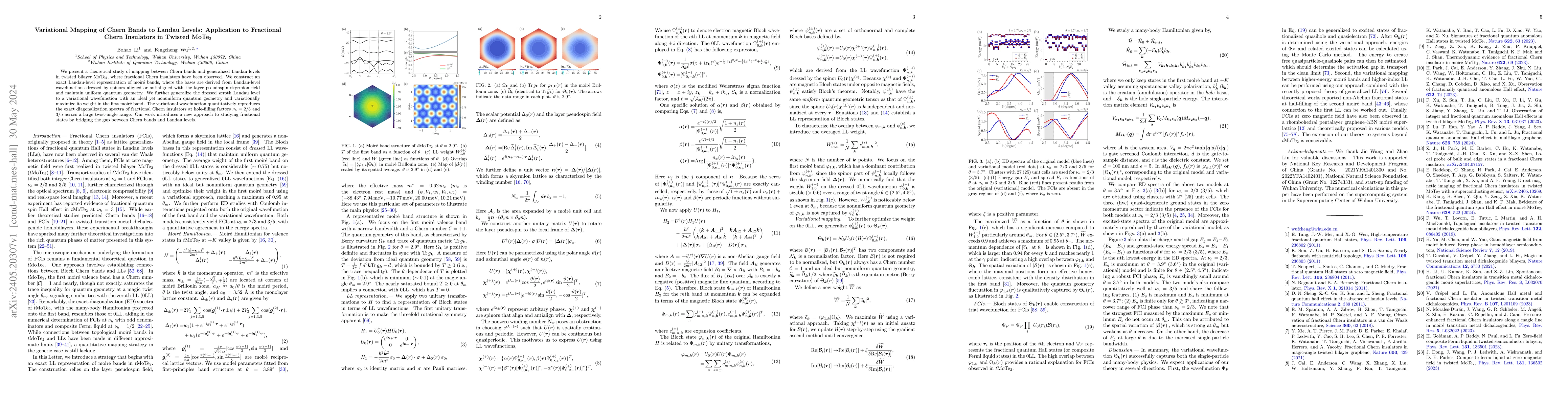Thumbnail for Variational Mapping of Chern Bands to Landau Levels: Application to
  Fractional Chern Insulators in Twisted MoTe$_2$