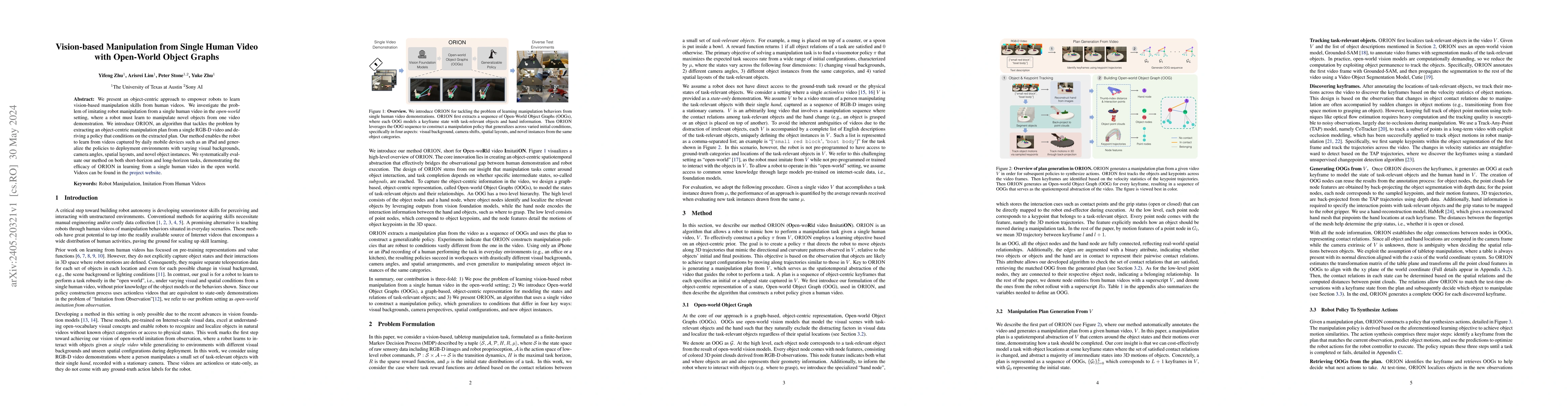 Thumbnail for Vision-based Manipulation from Single Human Video with Open-World Object
  Graphs