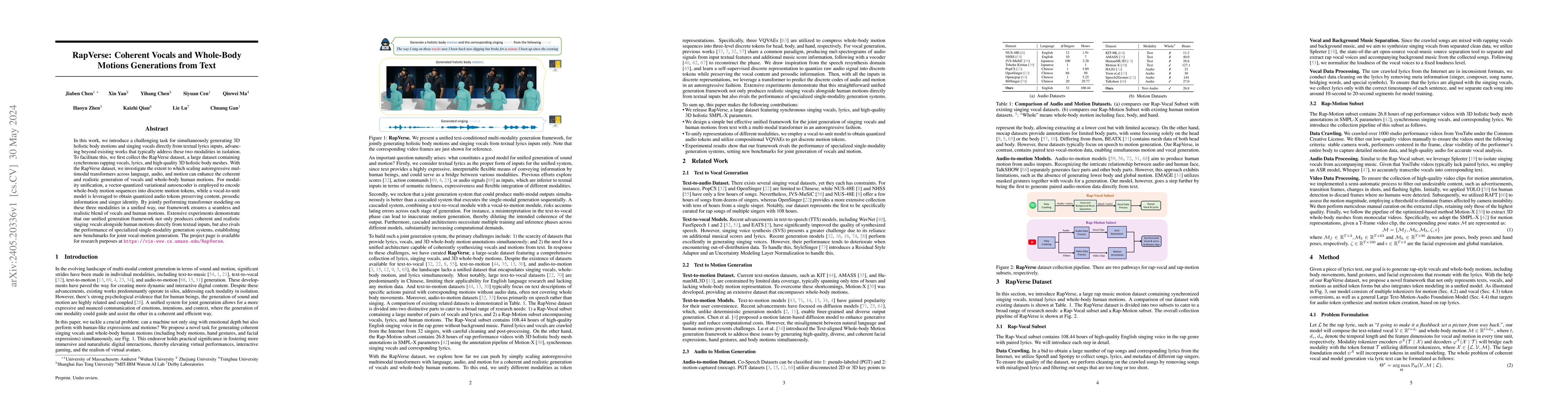 Thumbnail for RapVerse: Coherent Vocals and Whole-Body Motions Generations from Text