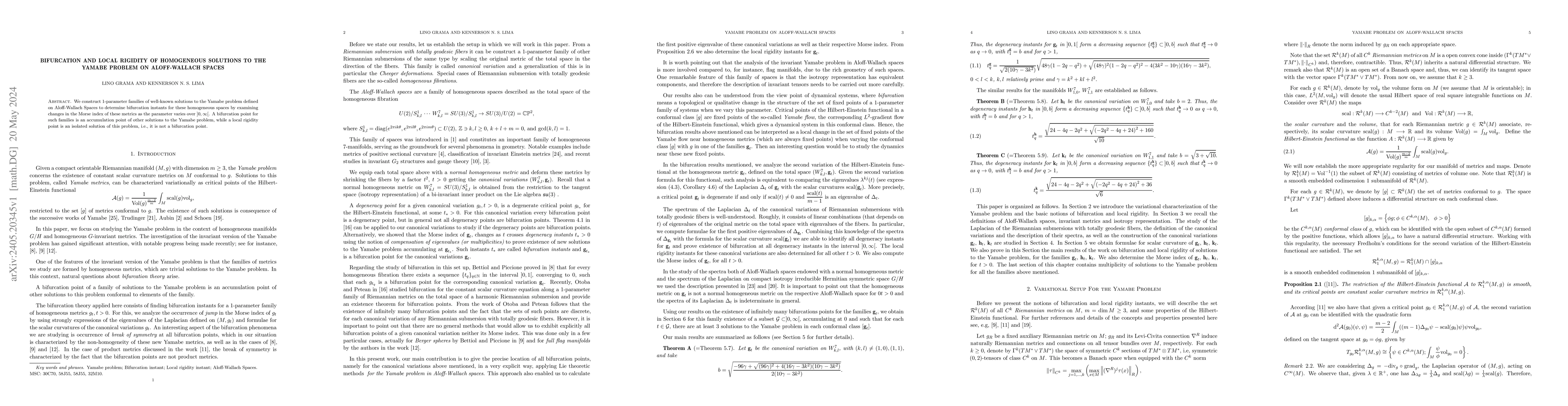 Thumbnail for Bifurcation and Local Rigidity of Homogeneous Solutions to the Yamabe
  Problem on Aloff-Wallach Spaces