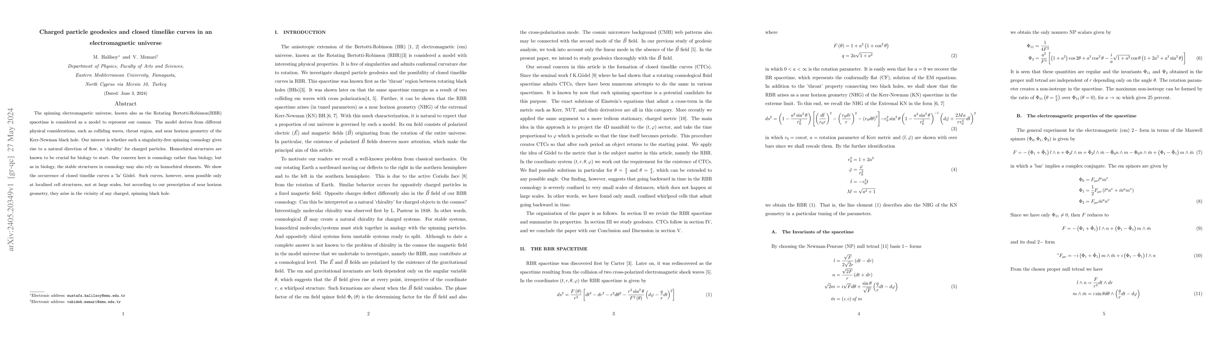 Thumbnail for Charged particle geodesics and closed timelike curves in an
  electromagnetic universe
